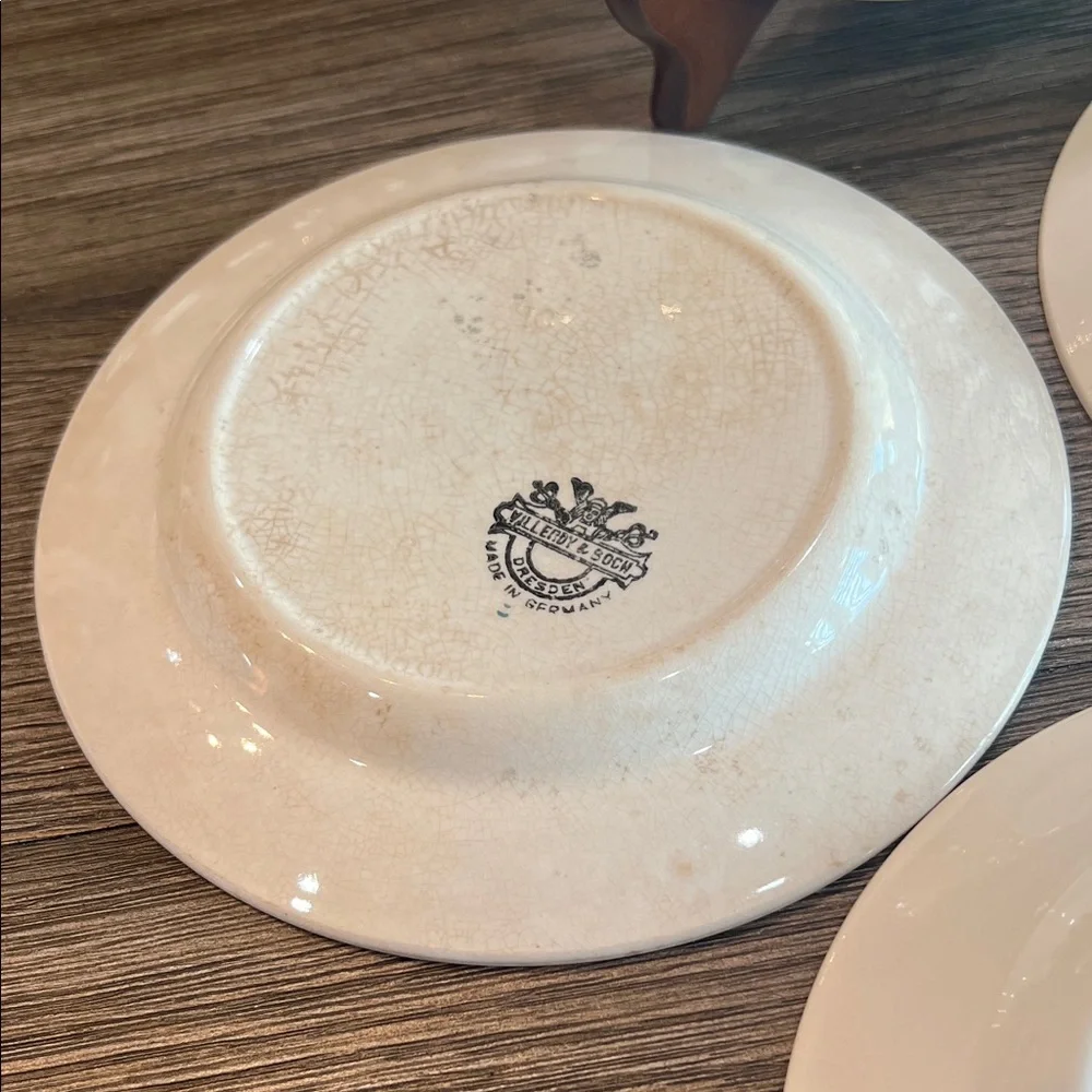 ANTIQUE Villeroy & Boch Dresden Saxony Red Poppy Bread & Butter Plates (8) - Picture 13 of 16